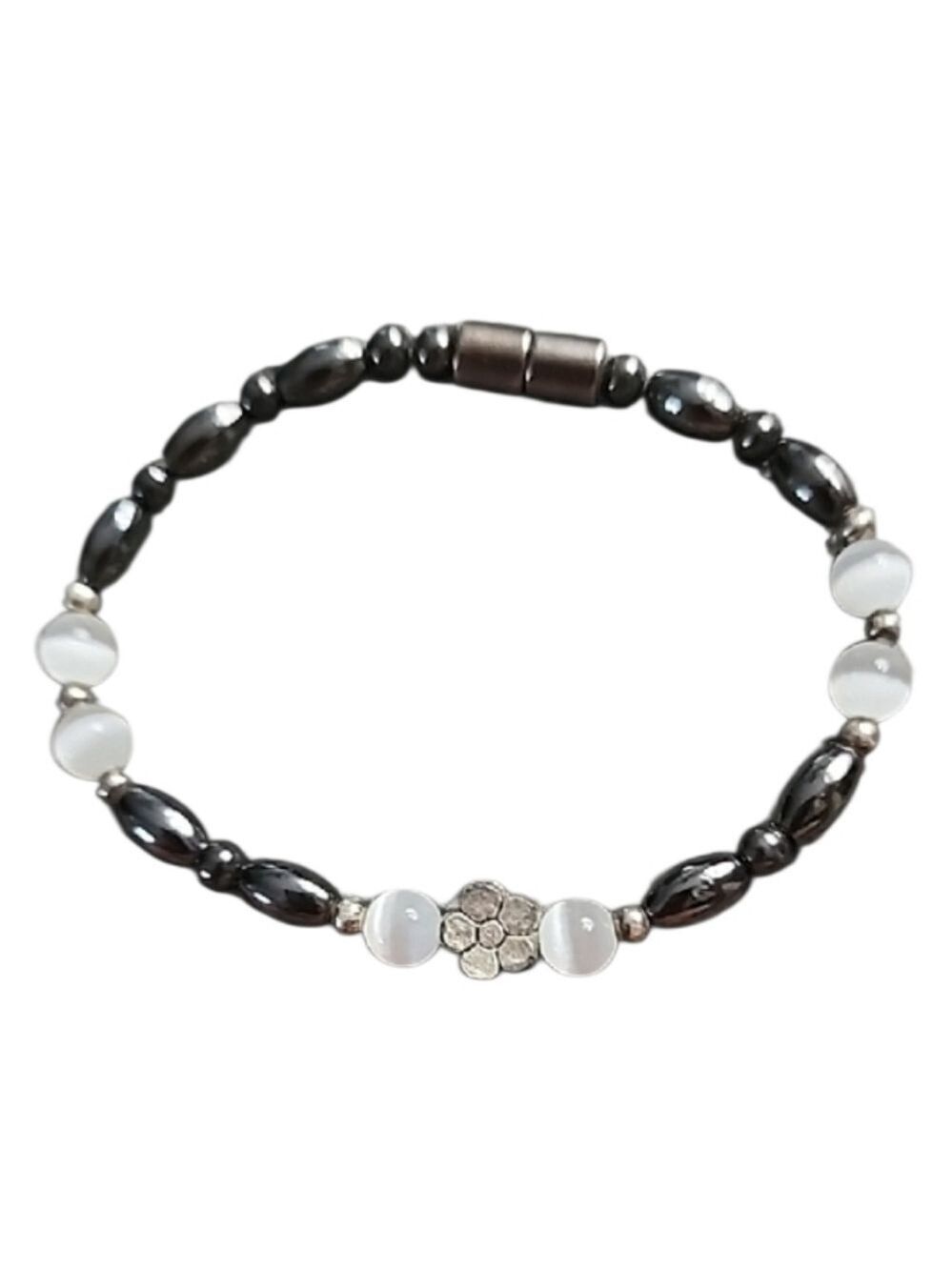 Hematite Cat's Eye Beaded Bracelet Magnetic Clasp